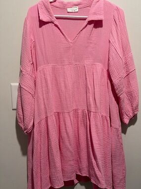 vestique Pink Tiered V-Neck Gauze Tunic